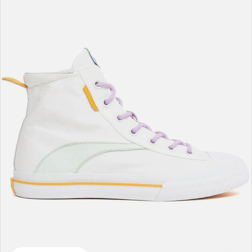 Women's Oncep White High-Top Sneakers with Pastel Accents